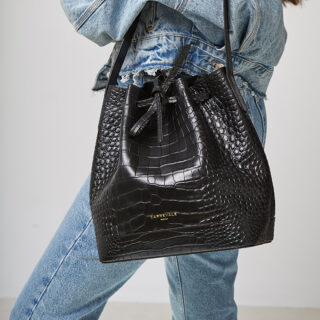 Bolso saco bucket piel Telma black negro Made in Spain Carnevale Madrid