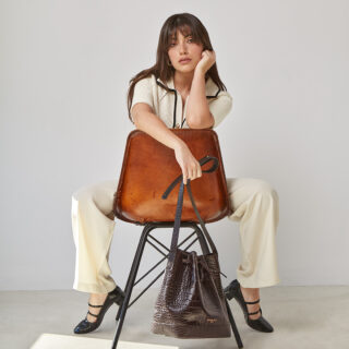 Chocolate brown Telma leather bucket bag Made in Spain Carnevale Madrid