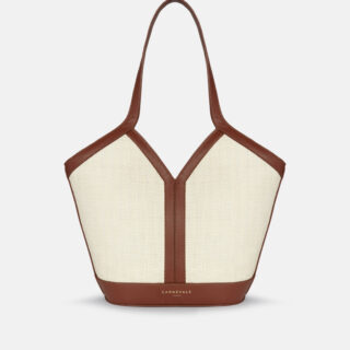 Gaia coffee bag brown leather and raffia Carnevale Madrid